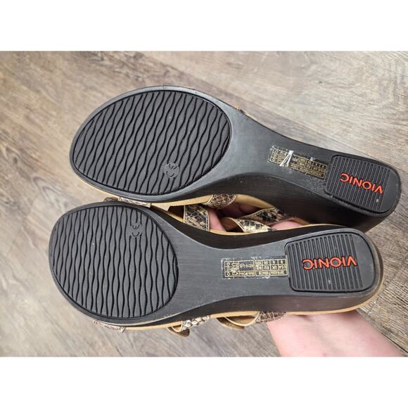 Vionic Orthotic Triple Strap Slide Wedge Sandals Heel Radia Snake Size 8 Shoes - Picture 7 of 9